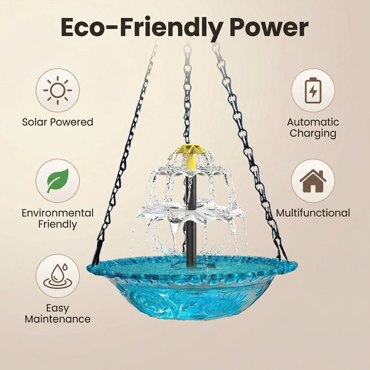 🔥🔥New Year 70% Off--Solar Cascade Hanging Bird Bath Fountain