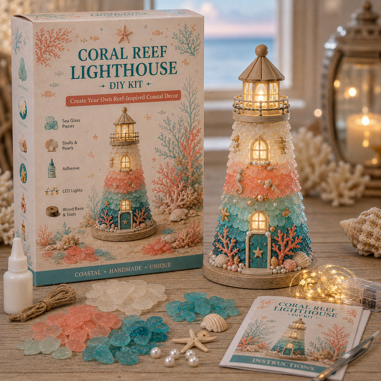 ⏳ Last Day 49% OFF – 🌊 DIY Sea Glass Lighthouse Kit – Light-Up Coastal Craft & Handmade Home Decor