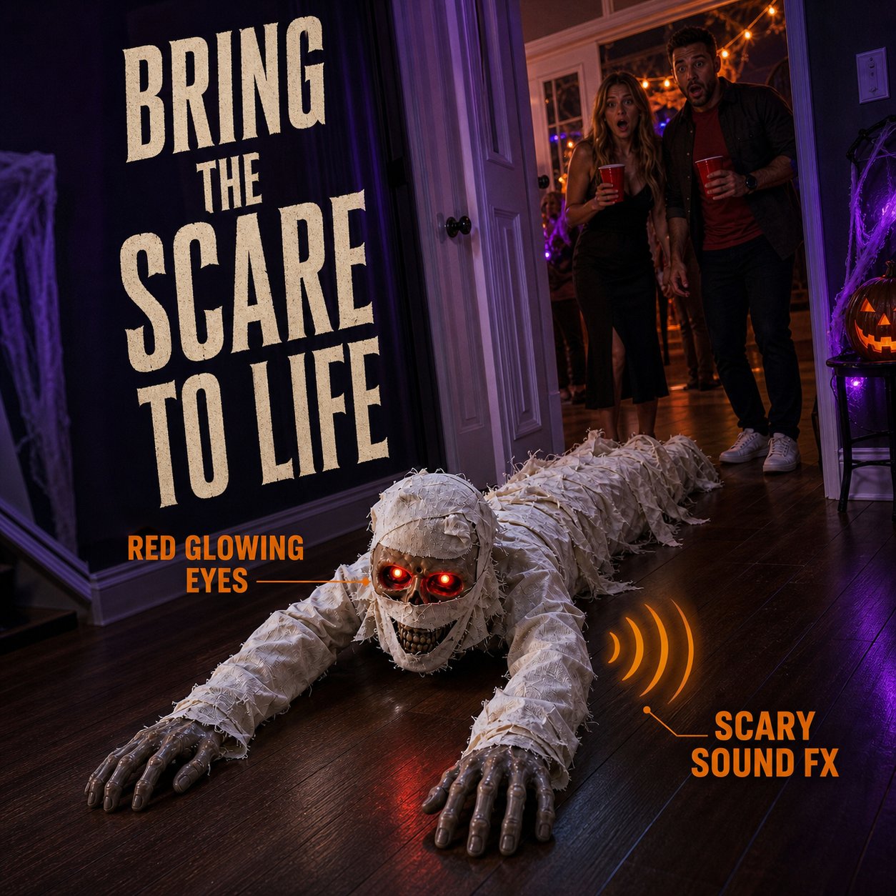 🔥 [49% Off Halloween Early Bird Special]-Sound-Activated Animated Crawling Mummy with Glowing Red Eyes