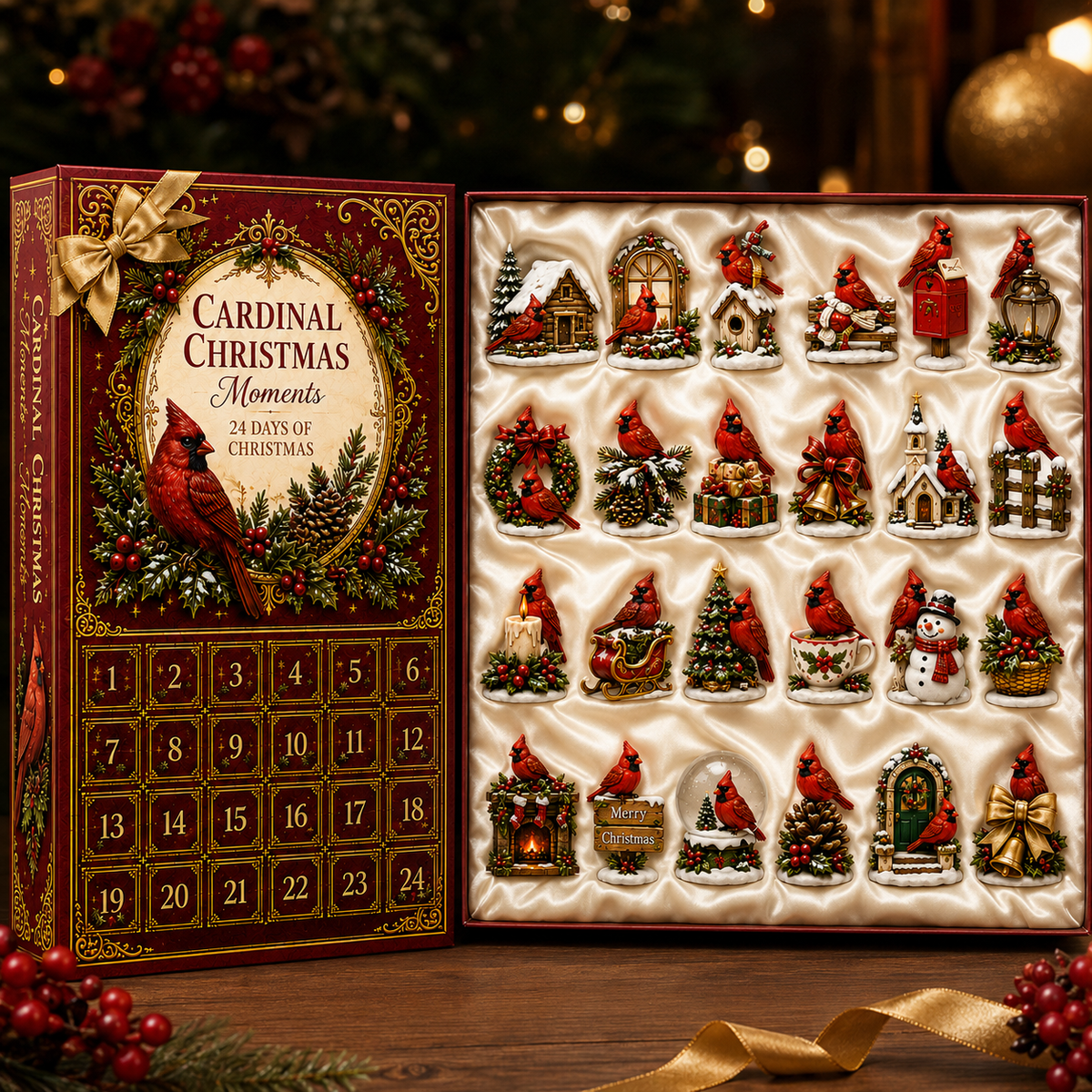 24-Day Cardinal Advent Calendar | Collectible Christmas & Autumn Figurines