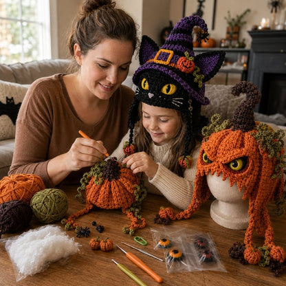 🔥 LAST DAY 49% OFF – 🎃 Halloween Monster Hood DIY Crochet Kit | Premium Soft Yarn Materials with Step-by-Step Guide DIY Handmade Wearable Character Hood 🧶🎭✨