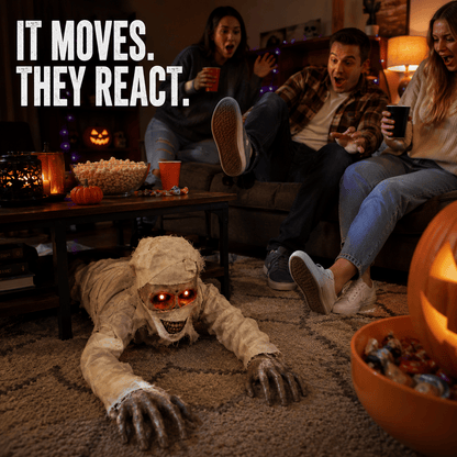 🔥 [49% Off Halloween Early Bird Special]-Sound-Activated Animated Crawling Mummy with Glowing Red Eyes