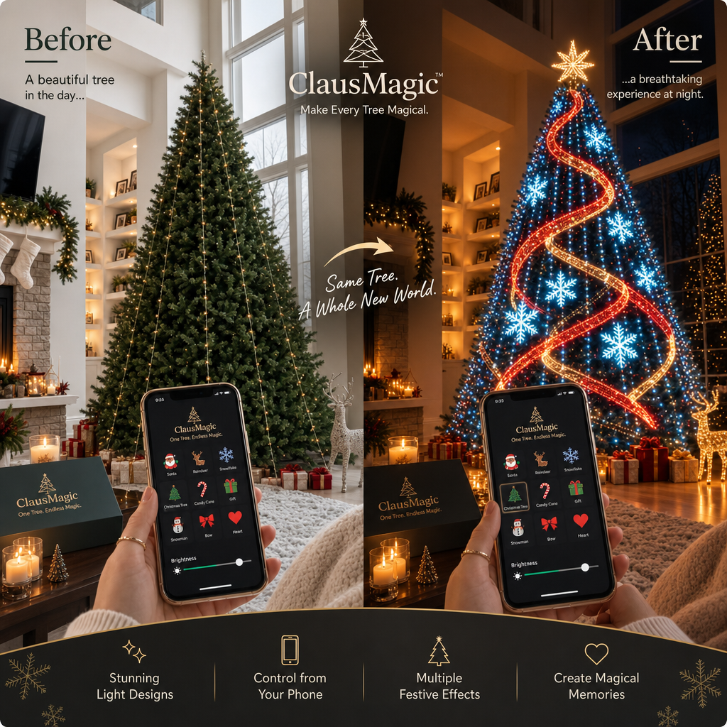 Smart Christmas Tree Lights Before and After