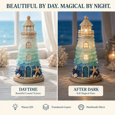 ⏳ Last Day 49% OFF – 🌊 DIY Sea Glass Lighthouse Kit – Light-Up Coastal Craft & Handmade Home Decor