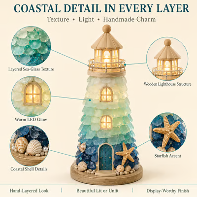 ⏳ Last Day 49% OFF – 🌊 DIY Sea Glass Lighthouse Kit – Light-Up Coastal Craft & Handmade Home Decor