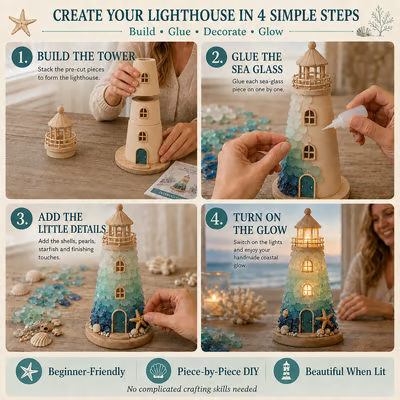 ⏳ Last Day 49% OFF – 🌊 DIY Sea Glass Lighthouse Kit – Light-Up Coastal Craft & Handmade Home Decor