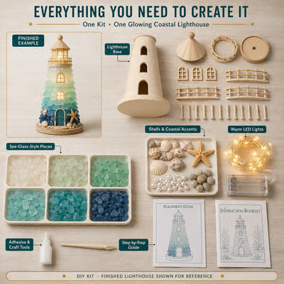 ⏳ Last Day 49% OFF – 🌊 DIY Sea Glass Lighthouse Kit – Light-Up Coastal Craft & Handmade Home Decor