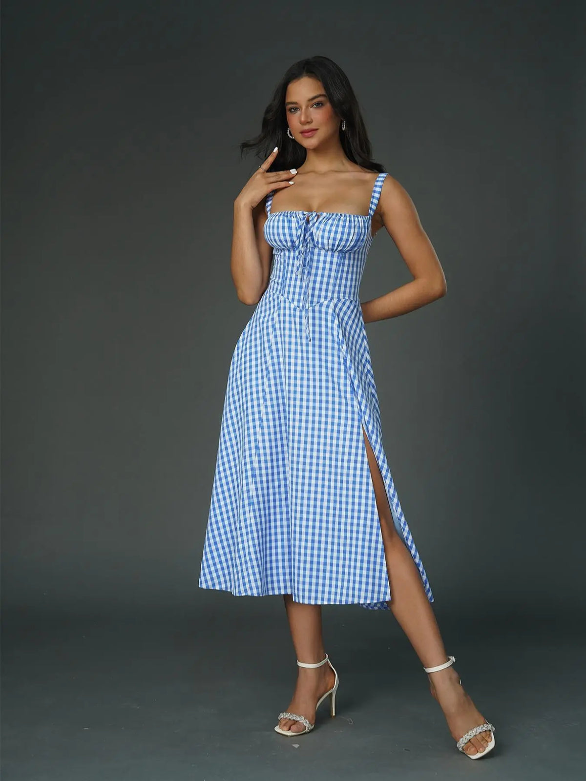 Women's Ruched Corset Midi Dress, Lace-Up Square Neck Milkmaid Party Dress | Limited-Time Sale
