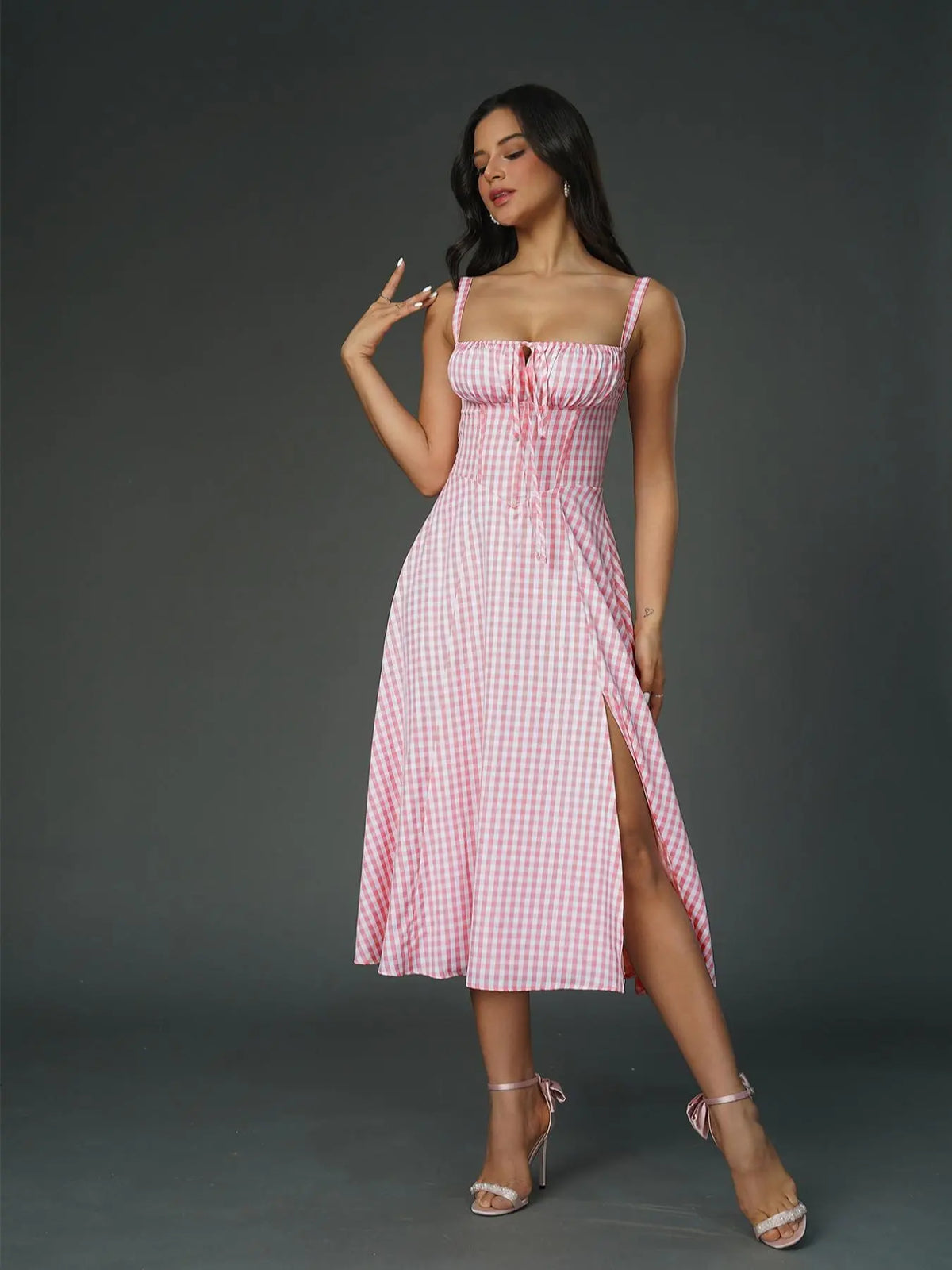 Women's Ruched Corset Midi Dress, Lace-Up Square Neck Milkmaid Party Dress | Limited-Time Sale
