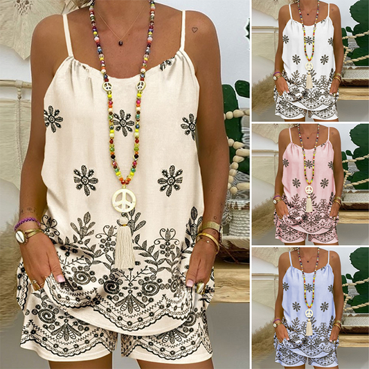 🌟Time-limited Special🌈Women's Print Spaghetti Strap Camisole & Shorts Set