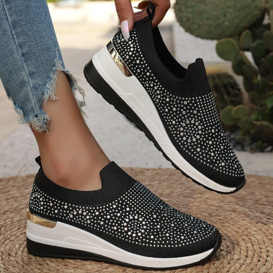 👟Rhinestone Slip-on Casual Mesh Fabric Sneakers For Women✨Slip On, Shine & Stay Comfy! ✨