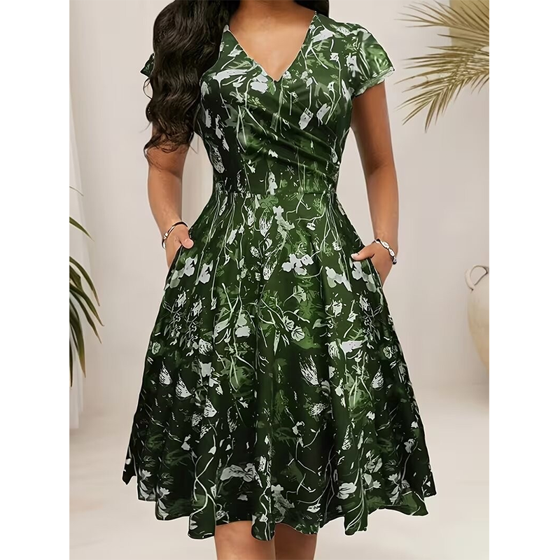 Women's Elegant Printed Dress with Pockets